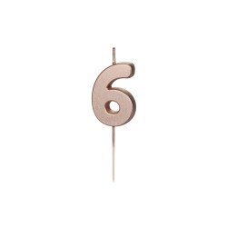 Gimtadienio žvakutė Nr. 6, rožinio aukso, 4,5 cm