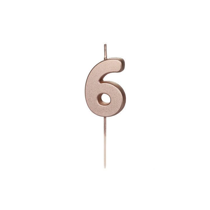 Gimtadienio žvakutė Nr. 6, rožinio aukso, 4,5 cm
