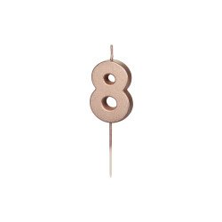 Gimtadienio žvakutė su smeigtuku nr 8 rausvai auksinė 4,5 cm