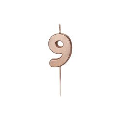 Gimtadienio žvakutė su smeigtuku nr 9 rausvai auksinė 4,5 cm