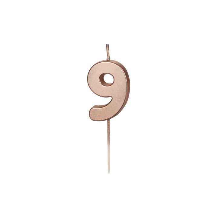 Gimtadienio žvakutė Nr. 9, rožinio aukso, 4,5 cm