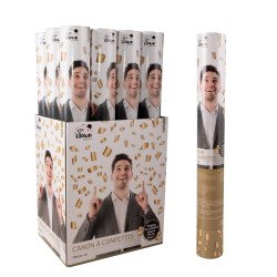 Konfeti patranka su auksiniais lapeliais 40cm 1 vnt