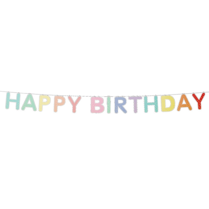 HAPPY BIRTHDAY spalvotos raidės 2,5 m | Gimtadienio dekoracija