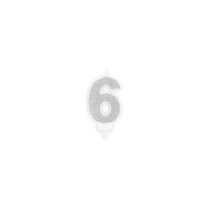 Gimtadienio žvakutė 6 sidabrinė blizganti 7 cm šventinė pigu