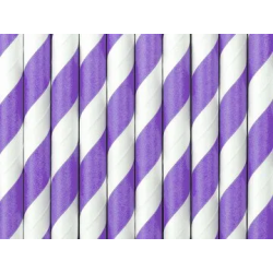 Popieriniai šiaudeliai balta-violetinė 19.5cm 10vnt šventėms