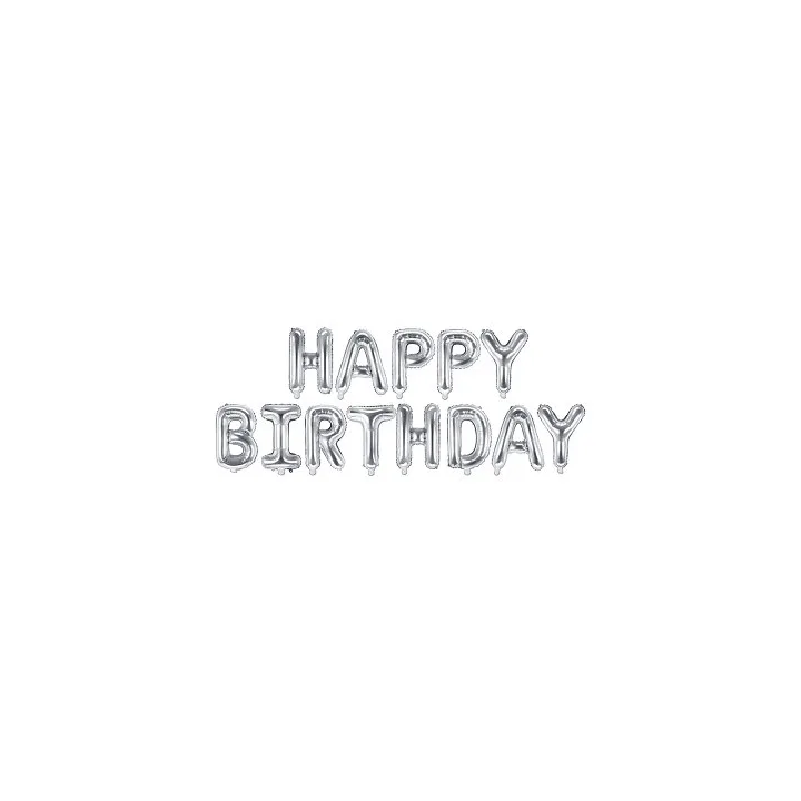 Folinis balionas Happy birthday sidabrinis 340cm gimtadienio