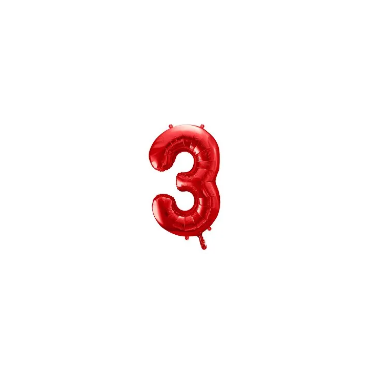 Folinis balionas "3" raudonas 86cm gimtadieniui kitai progai